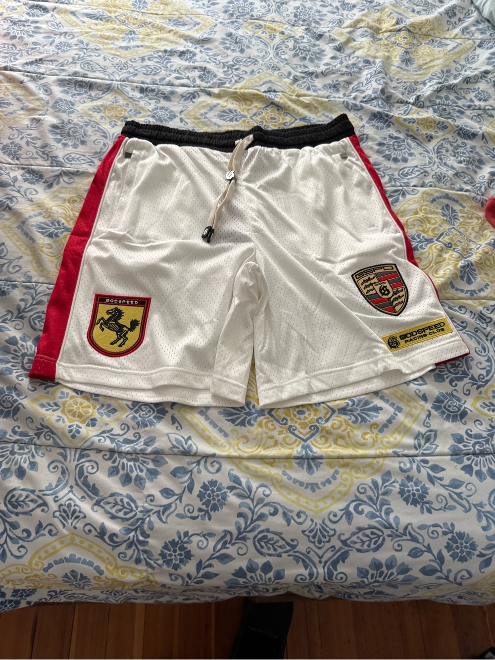 Godspeed GRC M.O White and Red Men’s Athletic Shorts with Motorsport-Inspired